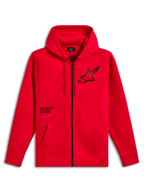 Alpinestars Transverse Hoodie, Zip-Front Fleece Hoodie, Red, Black Astars Logo on chest with One Goal One Vision text print, drawstring hood, kangaroo pockets, ribbed cuffs and hem, casual motorsport streetwear