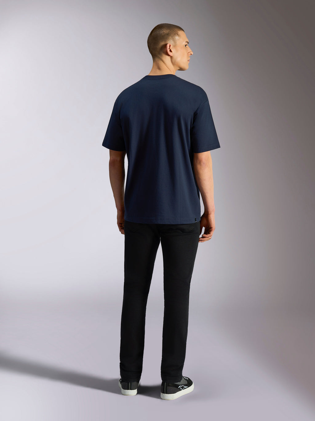 Alpinestars Aplomb Oversized CSF Tee, Short Sleeve T-Shirt, Navy, back view, plain design with relaxed fit, casual motorsport streetwear