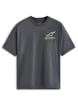 Alpinestars Overhang Oversized CSF Tee, Short Sleeve T-Shirt, Charcoal Gray, White Astars Logo with Lime Green Wordmark, Casual Motorsport Streetwear