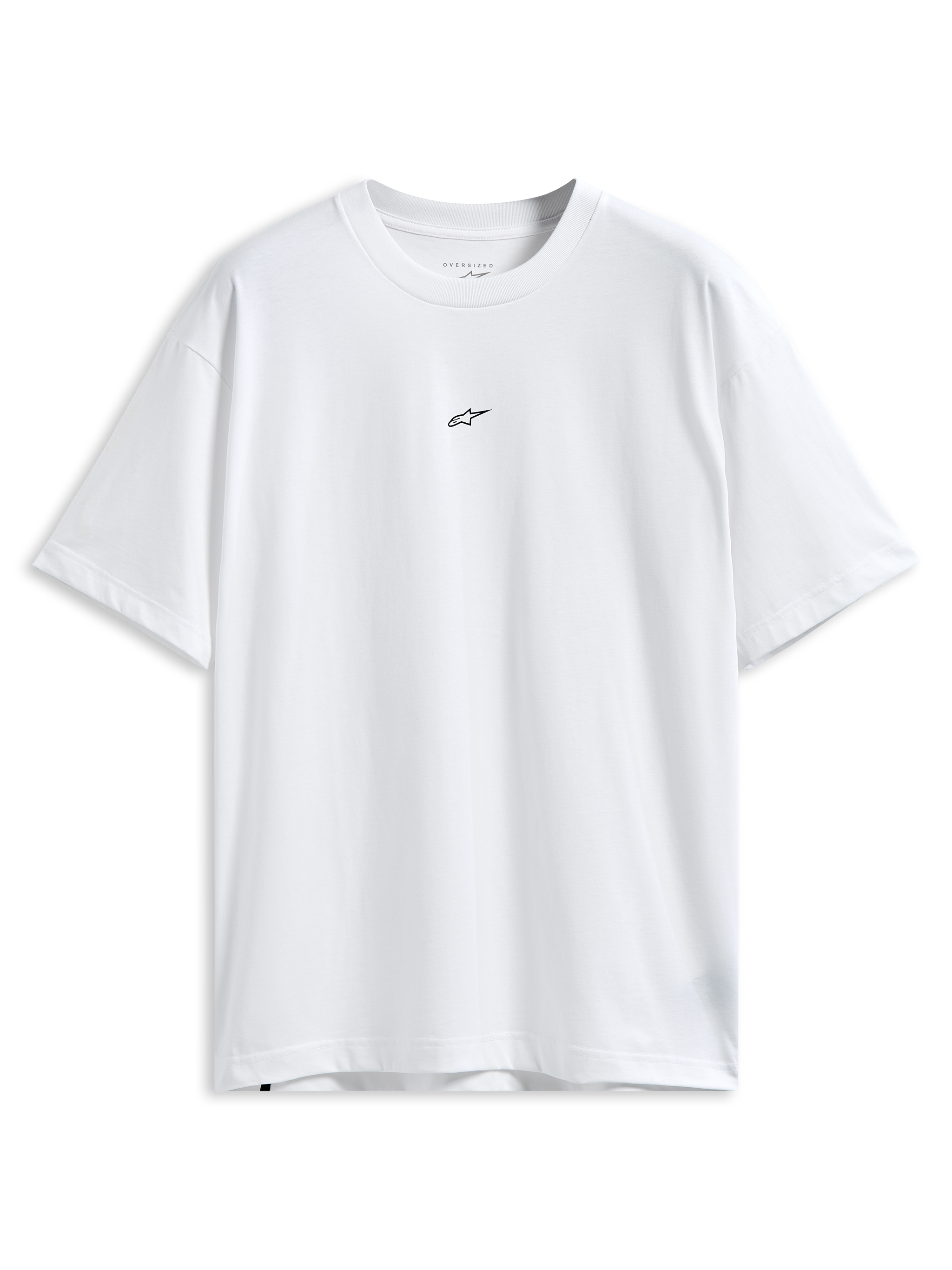 Alpinestars Focused Oversized CSF Tee, Short Sleeve T-Shirt, White, small black Astars logo on the chest, relaxed oversized fit, casual motorsport streetwear