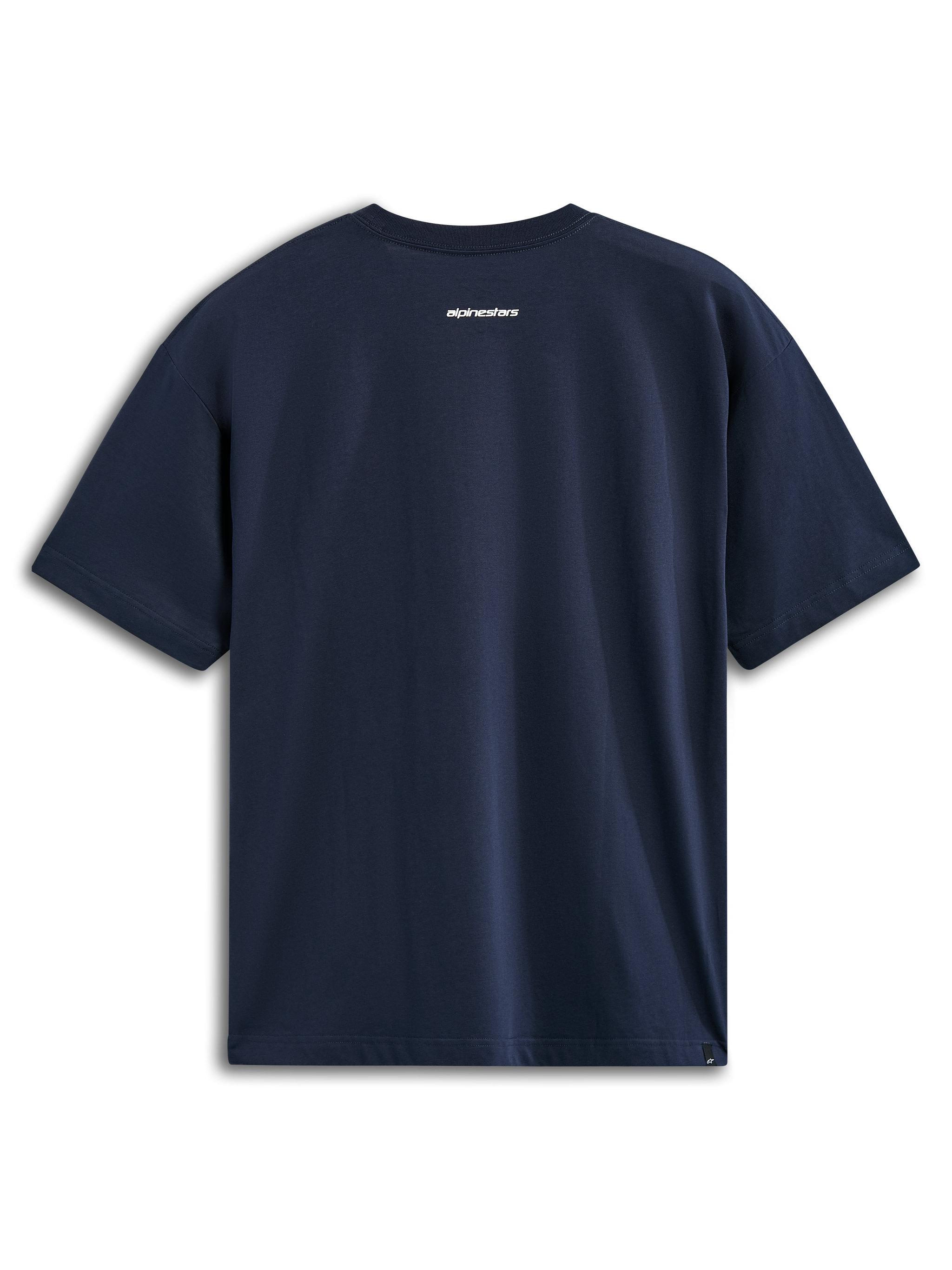 Alpinestars Focused Oversized CSF Tee, Short Sleeve T-Shirt, Navy, Back View featuring small white Alpinestars word logo, Casual Motorsport Streetwear