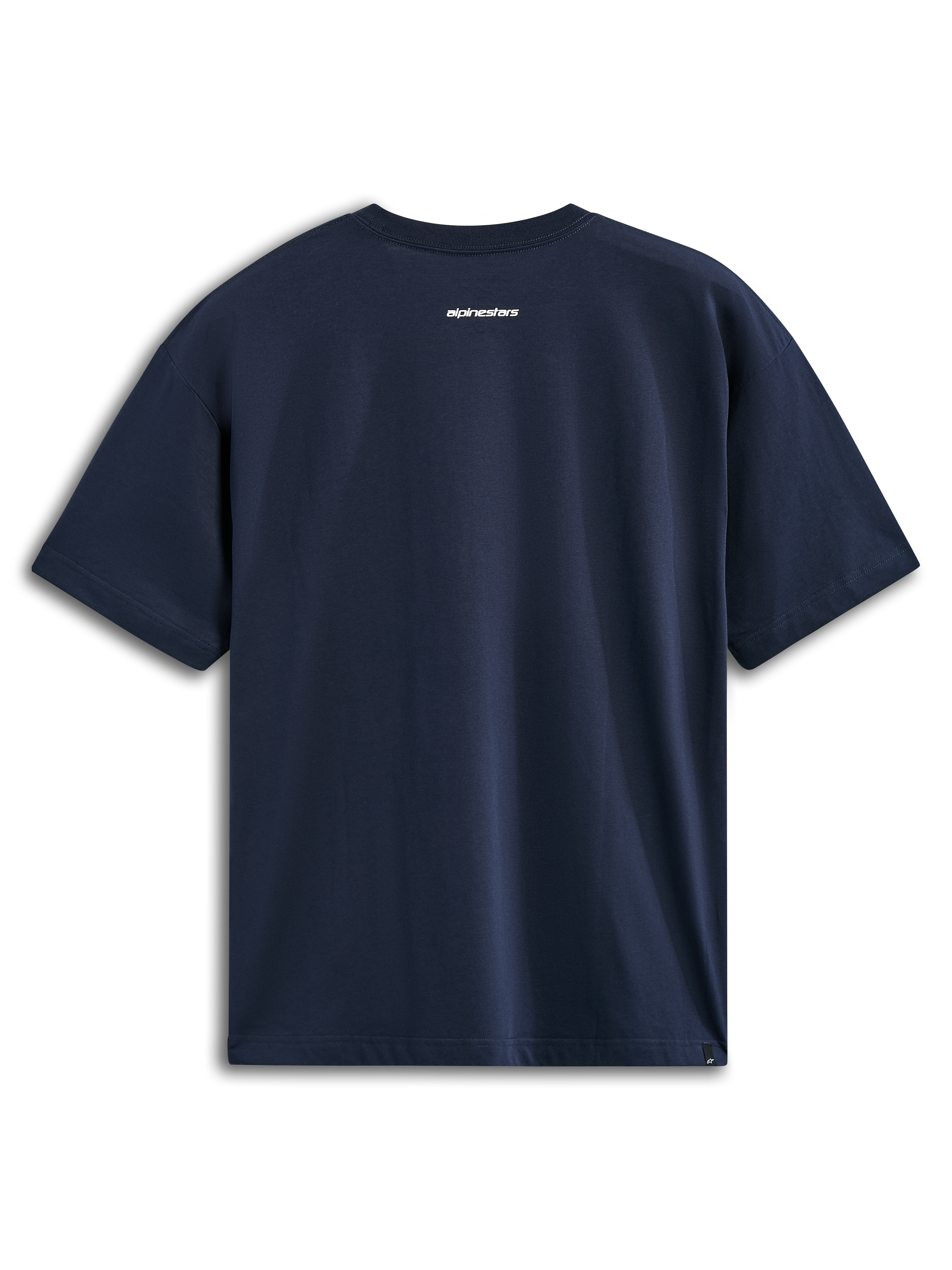 Alpinestars Focused Oversized CSF Tee, Short Sleeve T-Shirt, Navy, Back View featuring small white Alpinestars word logo, Casual Motorsport Streetwear