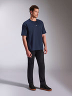 Alpinestars Focused Oversized CSF Tee, Short Sleeve T-Shirt, Navy Blue, small white Astars logo on chest, oversized silhouette, casual lifestyle streetwear worn with black pants and sneakers