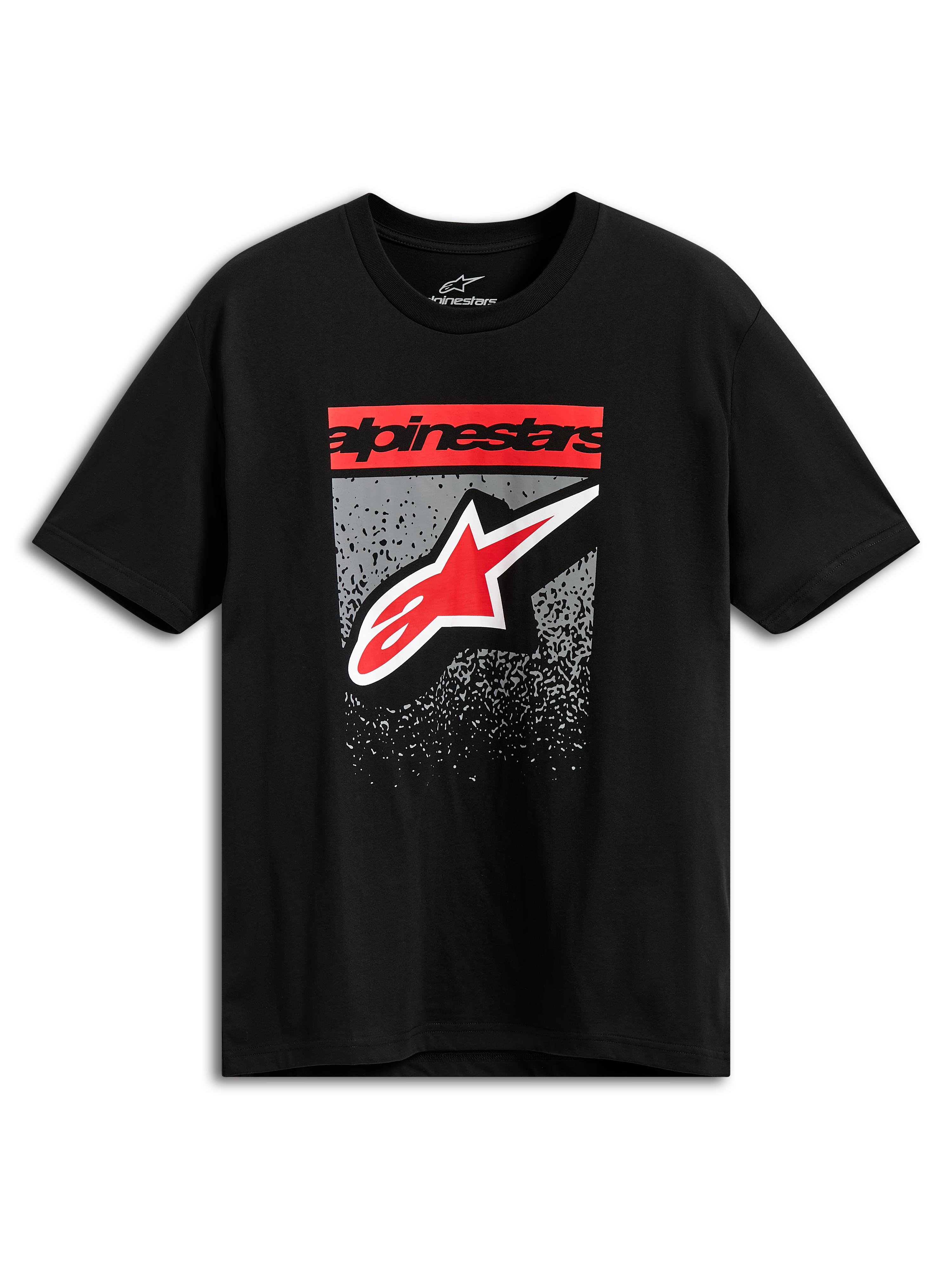 Alpinestars Noka CSF Tee, Short Sleeve T-Shirt, Black, Red Alpinestars Block Text and Star Logo with Grey MX Gradation Graphic, Casual Motorsport Streetwear