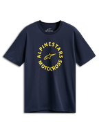 Alpinestars MX CSF Tee, Short Sleeve T-Shirt, Navy Blue, Yellow Alpinestars Motocross circular graphic, Casual Motorsport Streetwear