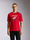 Alpinestars Plate CSF Tee, Short Sleeve T-Shirt, Red, Front Astars MX plate graphic with white star logo and "Racing Ahead" text, Casual Motorsport Streetwear
