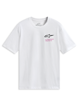 Alpinestars Pop Helmet CSF Tee, Short Sleeve T-Shirt, White, featuring front Astars logo and colorful M10 Helmet graphic on the back, Casual Motorsport Sportswear