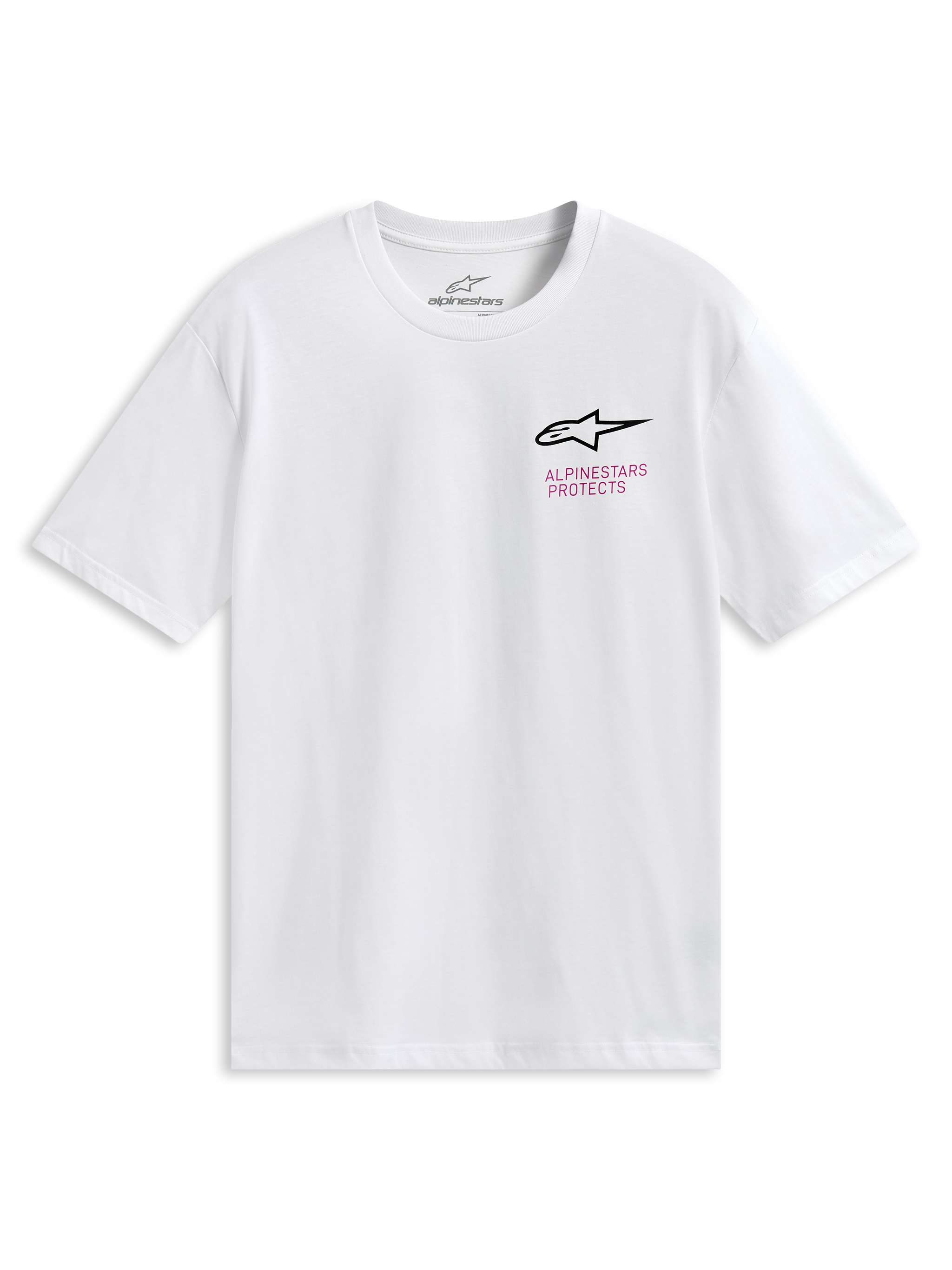 Alpinestars Pop Helmet CSF Tee, Short Sleeve T-Shirt, White, featuring front Astars logo and colorful M10 Helmet graphic on the back, Casual Motorsport Sportswear