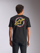 Alpinestars Aorbit CSF Tee, Short Sleeve T-Shirt, Black, "Always Fast Made to Last" Graphic with Yellow Star Logo on Back, Casual Motorsport Streetwear