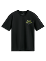 Alpinestars Order CSF Tee, Short Sleeve T-Shirt, Black, Yellow and Green Chest Graphic with Helmet and Palm Trees, One Goal One Vision Text, Casual Motorsport Streetwear