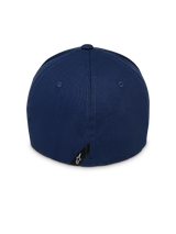 Alpinestars Instinct Hat, Navy Blue Baseball Cap, back view showing structured crown and flex back design, featuring a small black label with white Astars star logo at the bottom rim