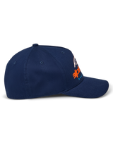 Alpinestars Instinct Hat, Navy, curved bill with structured crown, side profile view featuring orange and blue gradient logo print, casual sportswear