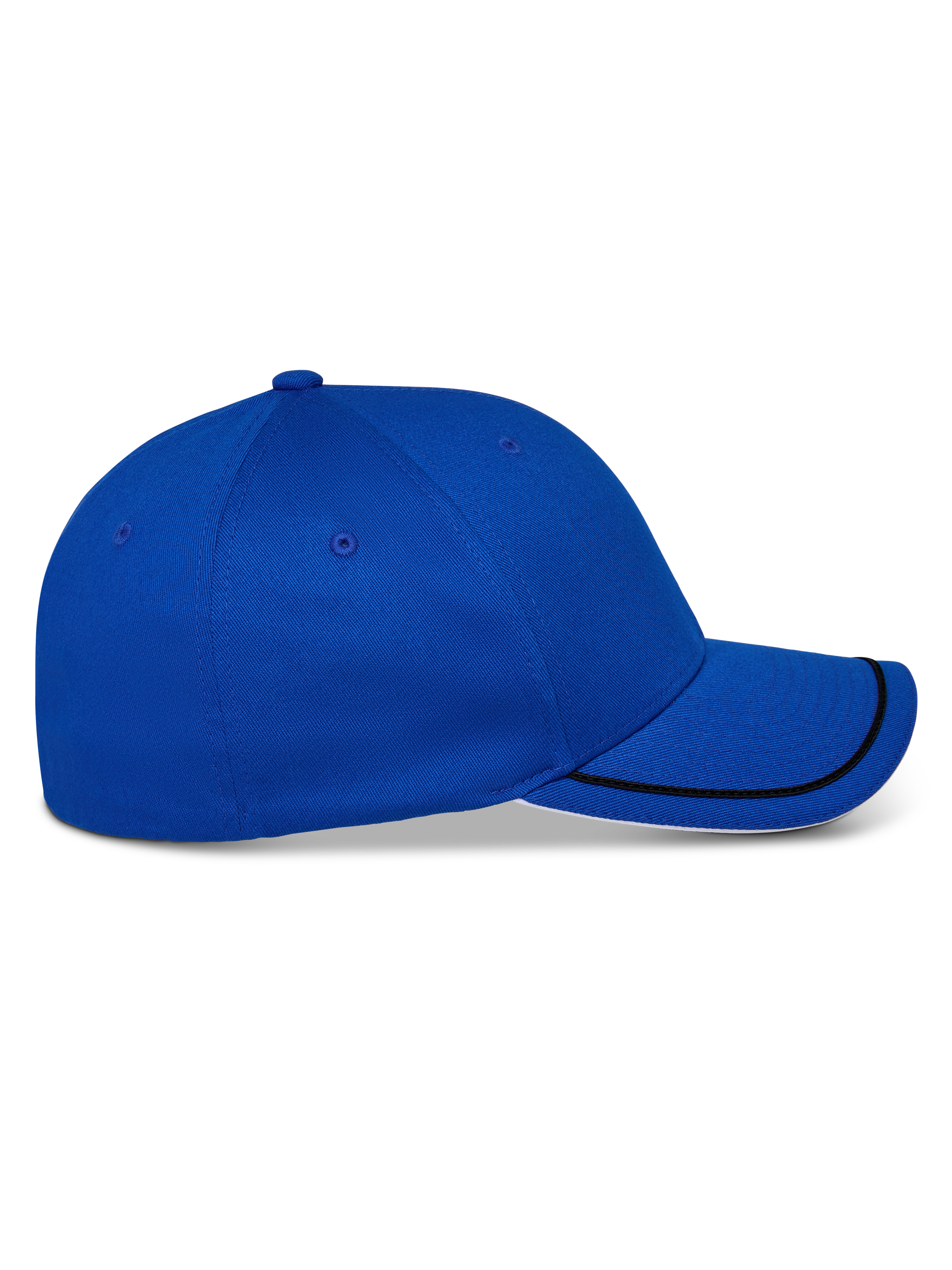 Alpinestars Corp Shift Relay Hat, Structured Baseball Cap, Blue, side profile view featuring a curved bill with black sutache trim and white sandwich detail, casual motorsport-inspired headwear