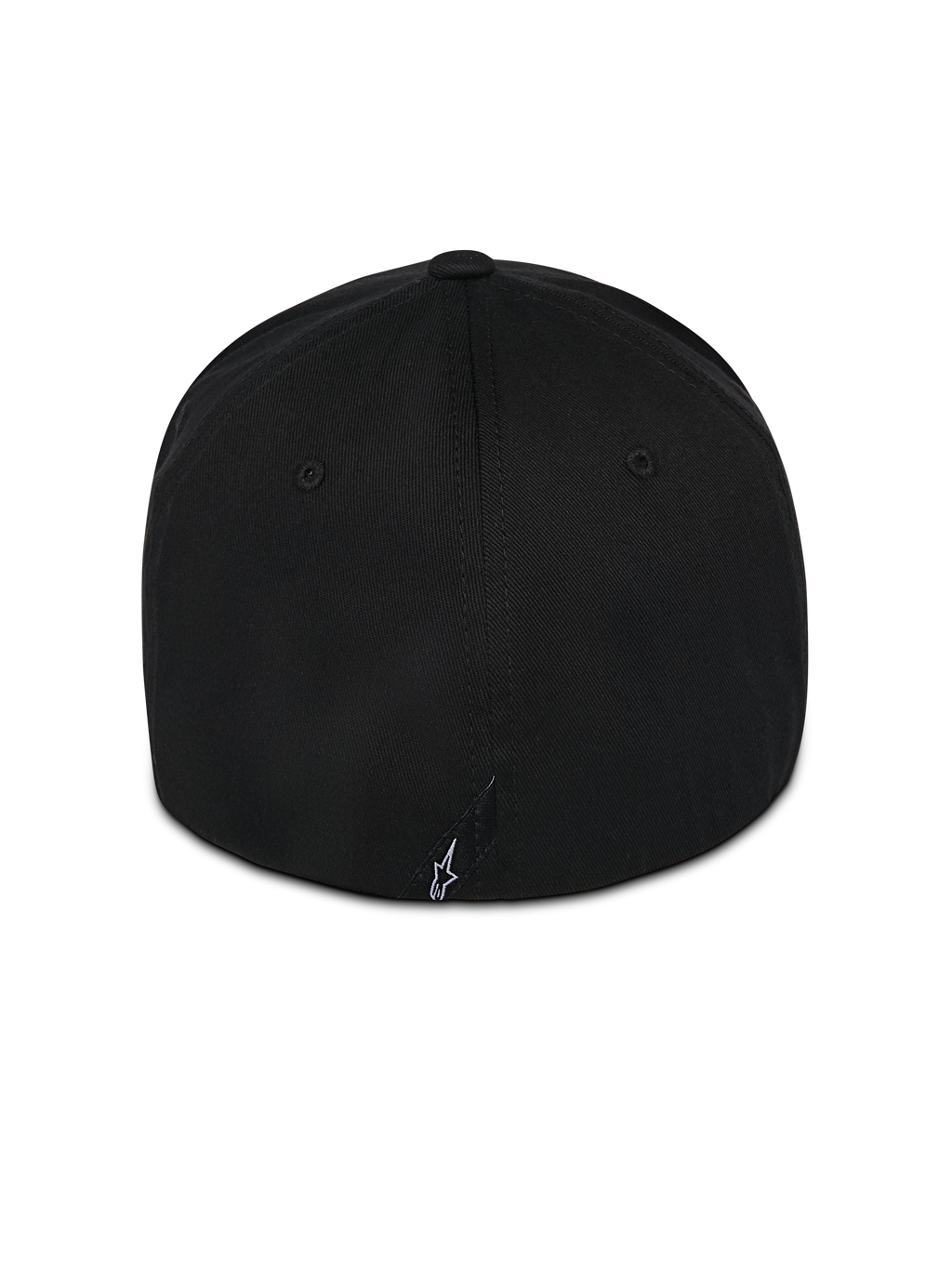 Alpinestars Pivot Hat, Black flex back cap, back view featuring a small white embroidered Astars logo, twill construction, casual motorsport apparel