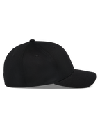 Alpinestars Pivot Hat, Black, side profile view of a structured baseball cap with a curved bill, twill fabric, casual motorsport-inspired headwear
