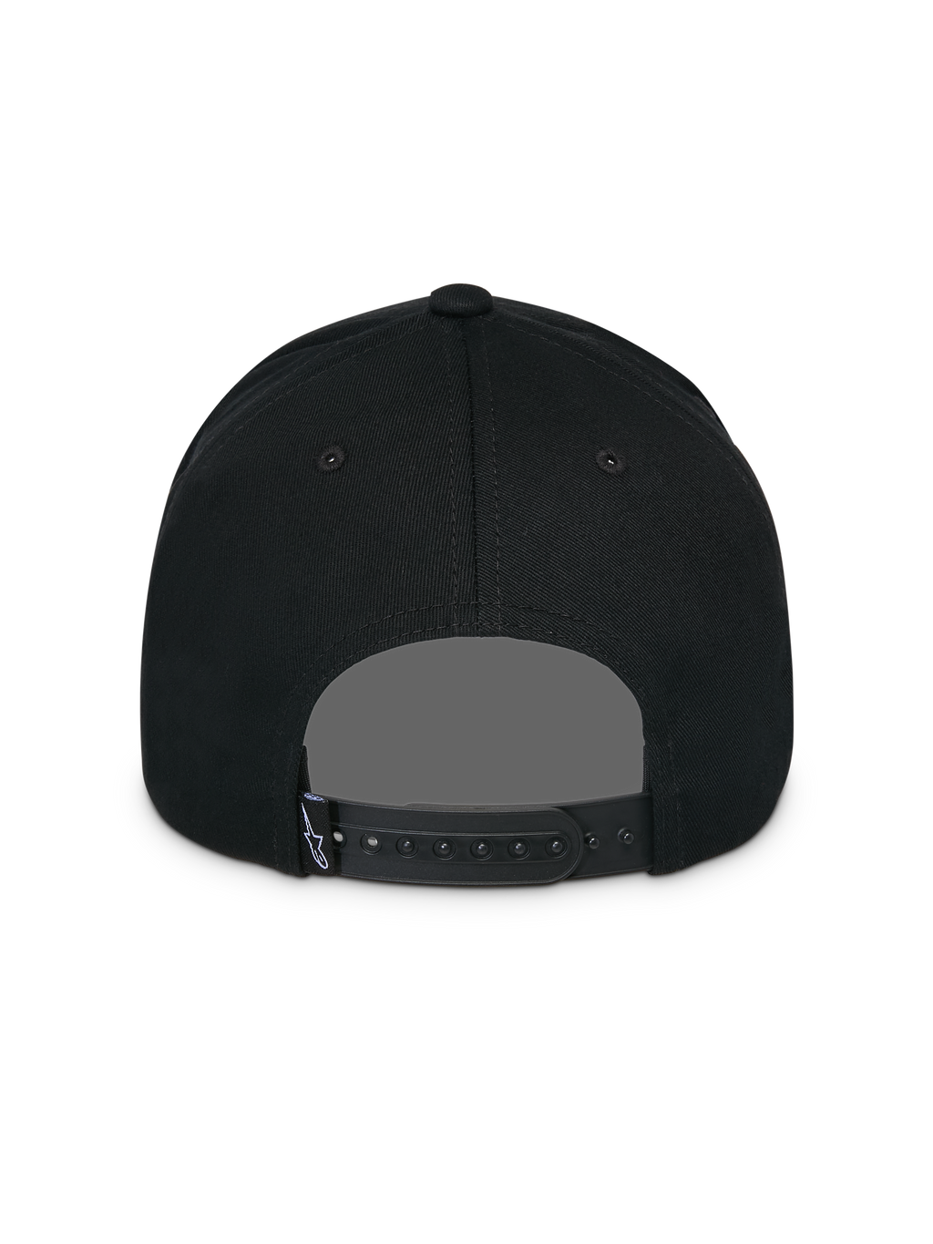 Alpinestars Lucid Snapback Hat, Black, Back View, featuring adjustable snapback closure and small Astars logo tag, structured crown, casual motorsport-inspired headwear