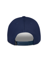 Alpinestars Trifecta Snapback Hat, Navy, back view featuring adjustable snapback closure, small black logo tag, durable cotton twill, casual motorsport streetwear