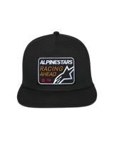 Alpinestars Intuitive Snapback Hat, Black, Front Alpinestars Racing Ahead Embroidered Patch, Flat Bill with Structured Crown, Casual Motorsport Headwear