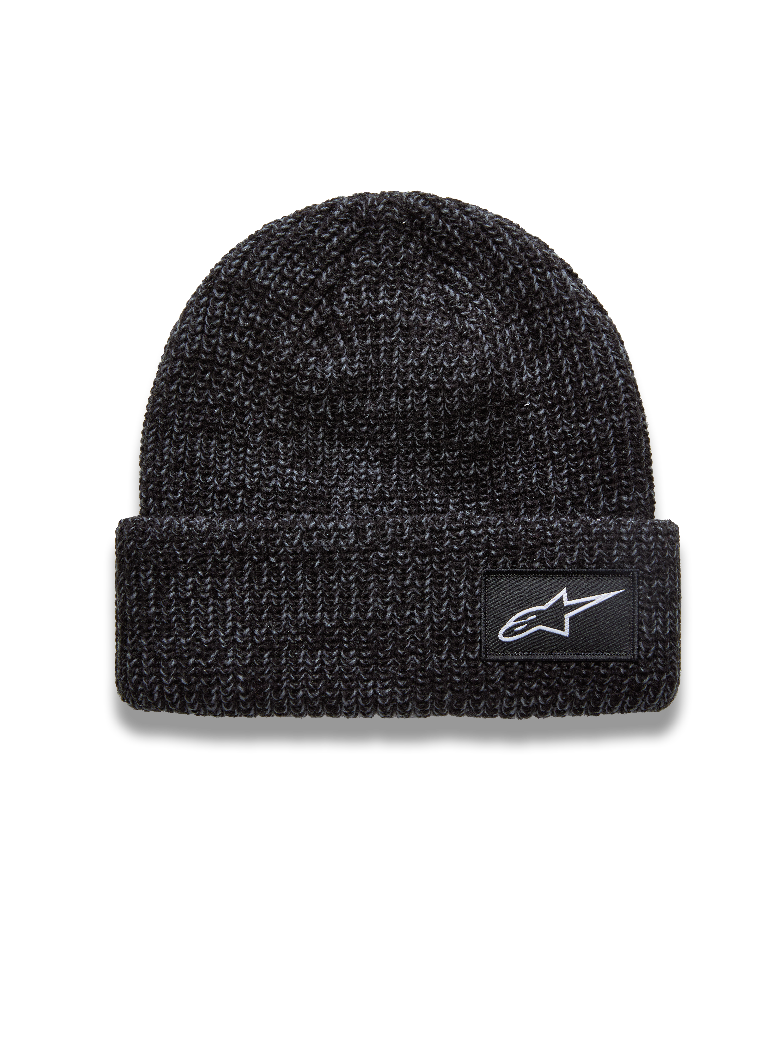 Alpinestars Unload Rib Cuff Beanie, charcoal melange gray knit sportswear hat featuring a white Astar logo patch.