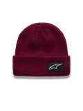 Alpinestars Unload Rib Cuff Beanie, berry red knit acrylic winter hat featuring a black logo patch on the folded cuff.
