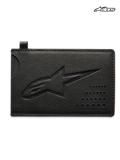 Alpinestars Ageless Credit Card Holder, unisex sportswear card case, black split leather, featuring a debossed Astars logo and curve notch pocket