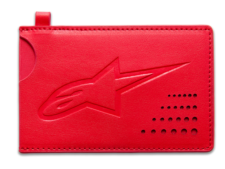 Alpinestars Ageless Credit Card Holder, Red, classic split leather wallet, debossed Astars logo, curved notch, perforated corner detail, slim minimalist accessory