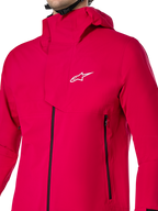 Alpinestars A-Dura Elite Waterproof Jacket, MTB Rain Jacket, Red Fluo, technical 3-layer ripstop construction with over-the-helmet hood and front storm flap, high-performance cycling gear for all-weather trail riding