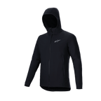 Alpinestars A-Dura Thermal Jacket, Black, lightweight insulated mountain bike jacket, featuring a hooded design, full-length front zipper, and reflective silver Astars logo on the chest, performance outerwear for cold-weather cycling