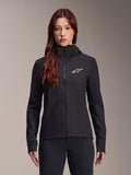 Alpinestars Stella A-Dura Thermal Jacket, Women's Cycling Jacket, Black, White star logo on the chest, hooded zip-up design, fitted long-sleeve construction for mountain biking