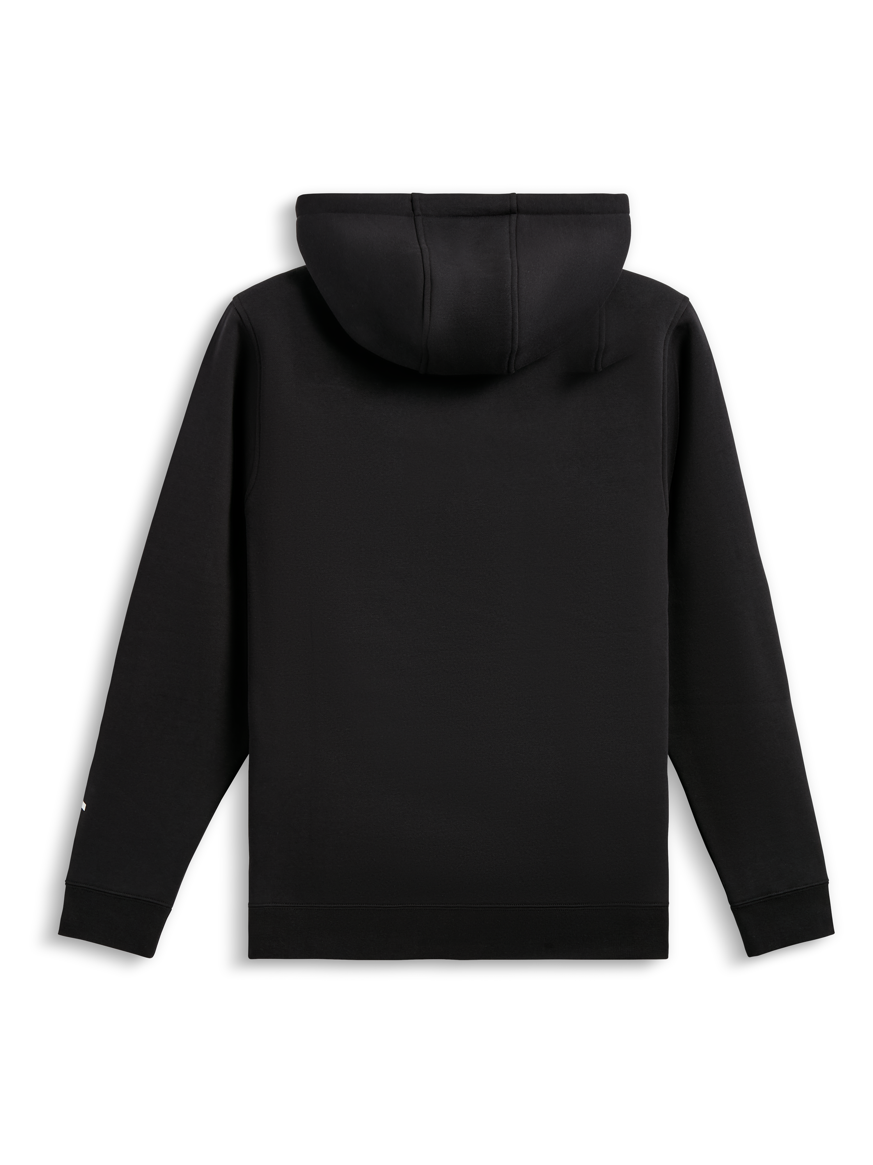 Alpinestars Harken Hoodie, Pullover Fleece Hoodie, Black, Back View, featuring ribbed cuffs and hem, casual motorsport-inspired streetwear