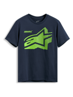 Alpinestars Fasting CSF Tee, Short Sleeve T-Shirt, Navy Blue, Lime Green Geometric Astars Logo with Forward Innovation Text, Casual Sportswear