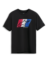 Alpinestars Global CSF Tee, Short Sleeve T-Shirt, Black, Red White and Blue Ageless Shadow Logo Graphic, Casual Motorsport Sportswear