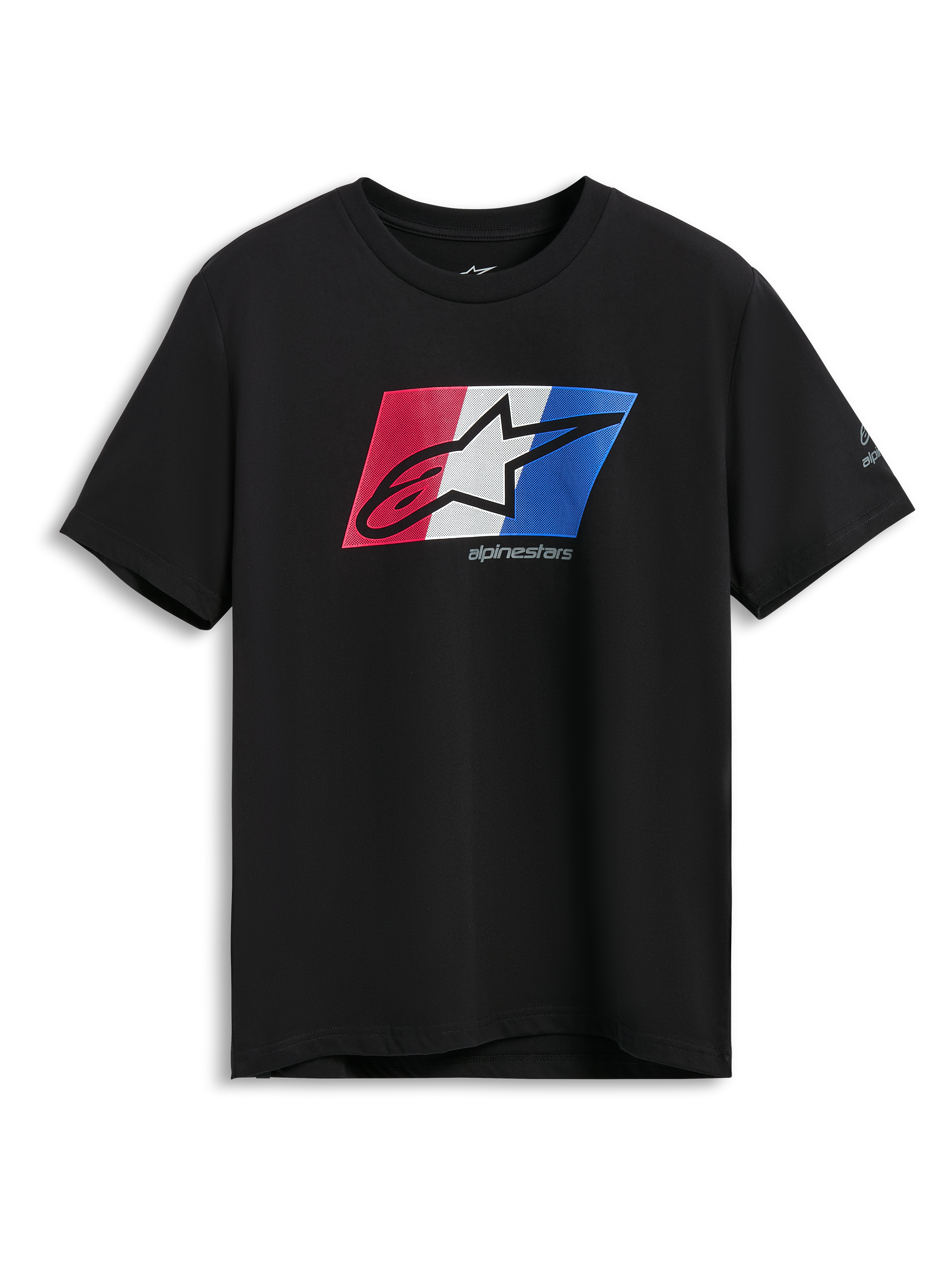 Alpinestars Global CSF Tee, Short Sleeve T-Shirt, Black, Red White and Blue Ageless Shadow Logo Graphic, Casual Motorsport Sportswear