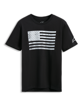 Alpinestars Waving CSF Tee, Short Sleeve T-Shirt, Black, White distressed waving flag graphic featuring A-star logos, casual motorsport streetwear