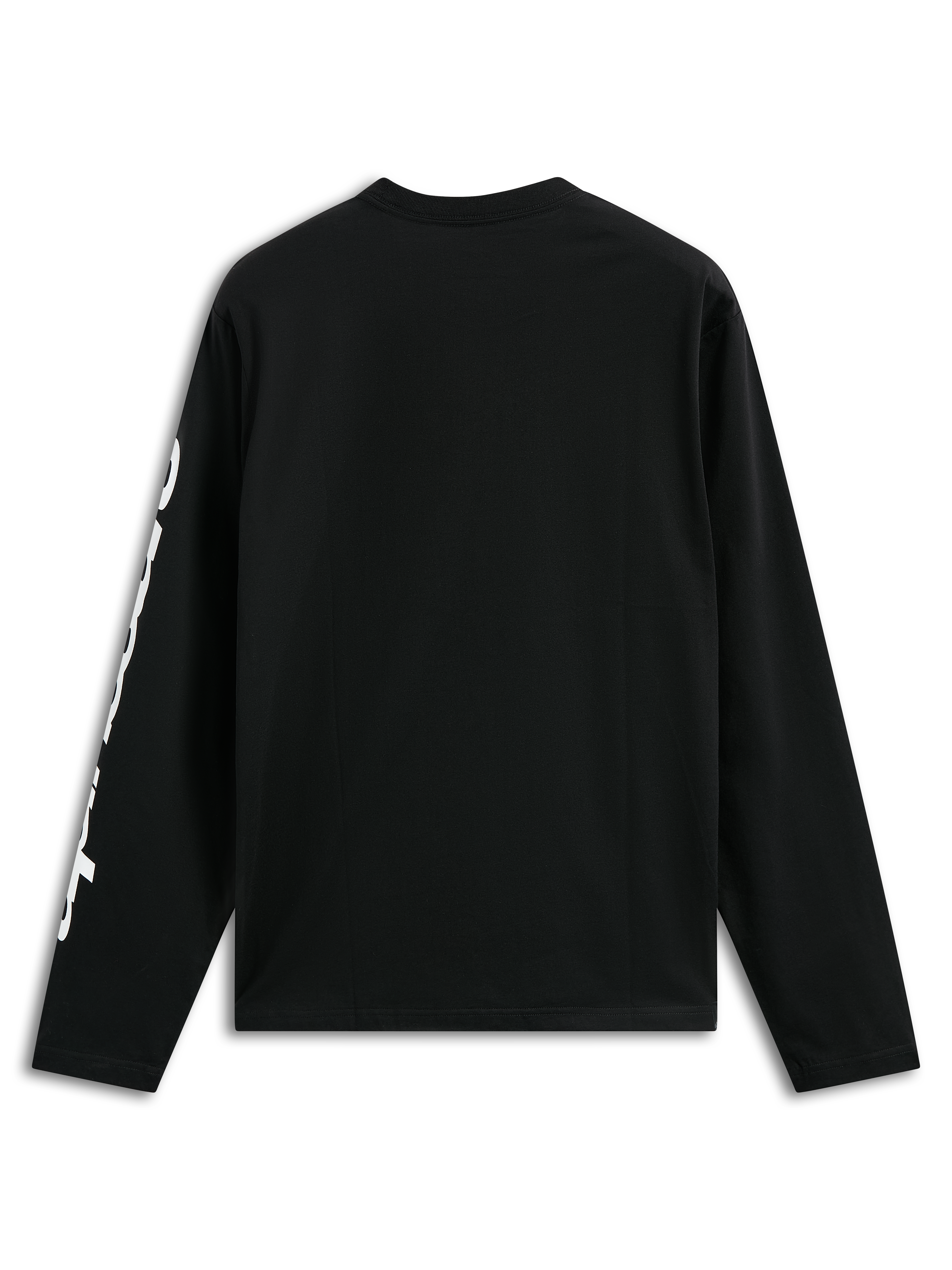 Alpinestars Trackside CSF Tee, Long Sleeve T-Shirt, Black, featuring white vertical text graphic on the sleeve, back view, casual motorsport streetwear