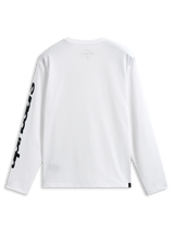 Alpinestars Trackside CSF Tee, Long Sleeve T-Shirt, White and Black, back view showing bold black graphic on the sleeve, casual motorsport-inspired streetwear