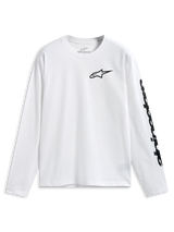 Alpinestars Trackside CSF Tee, Long Sleeve T-Shirt, White, Black Alpinestars Logo on chest and wordmark on sleeve, Casual Motorsport Sportswear
