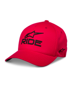 Alpinestars Ride Sonic Hat, Red Baseball Cap, Black 3D embroidered 'RIDE' and Alpinestars logo, curved brim, structured crown, casual motorsport streetwear