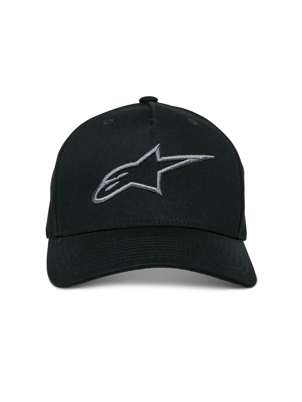 Alpinestars Ageless Snapback Hat, Black Charcoal, curved bill, structured crown, 3D embroidered linear logo, casual motorsport-inspired headwear
