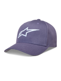 Alpinestars Ageless Snapback Hat in Dusty Purple twill, featuring a curved bill and white 3D embroidered Astars logo.