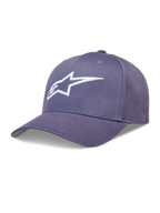 Alpinestars Ageless Snapback Hat in Dusty Purple twill, featuring a curved bill and white 3D embroidered Astars logo.