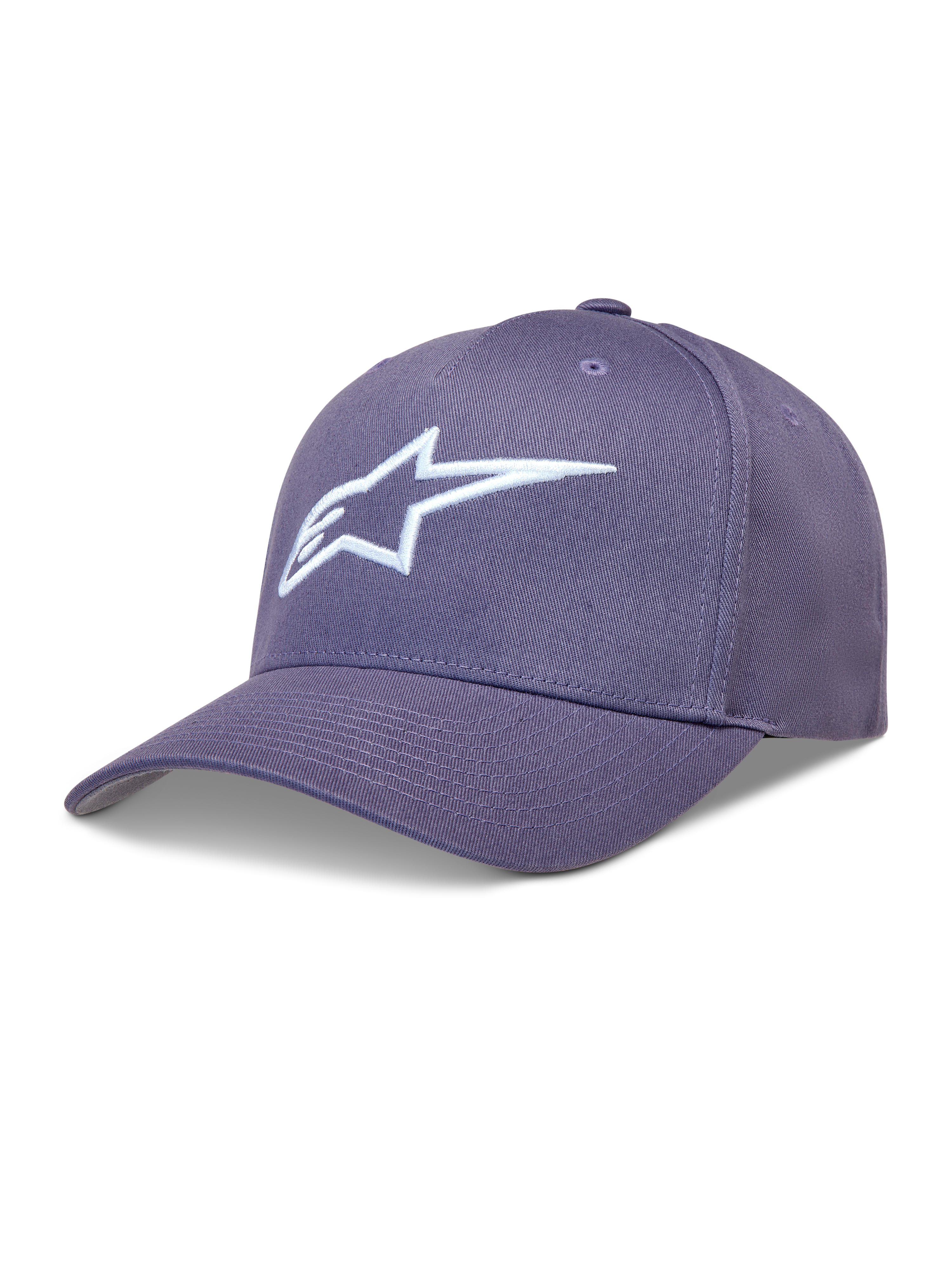Alpinestars Ageless Snapback Hat in Dusty Purple twill, featuring a curved bill and white 3D embroidered Astars logo.