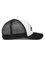 Alpinestars Ageless Snapback Hat, sportswear trucker cap in Black and White with mesh back and curved bill.