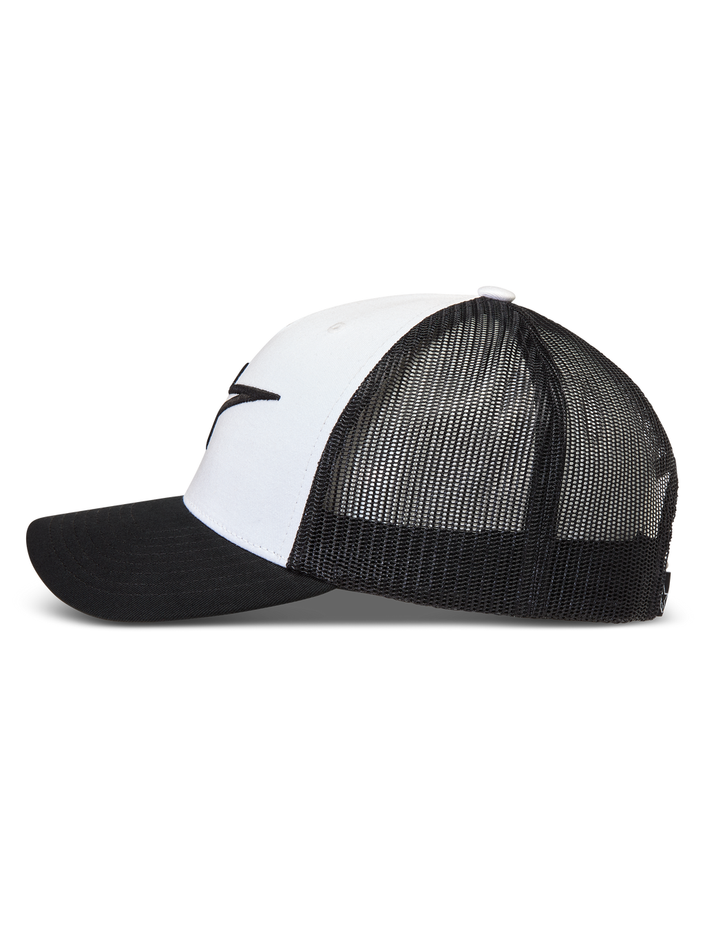 Alpinestars Ageless Snapback Hat, White and Black Sportswear Trucker Hat with a breathable mesh back and curved bill.