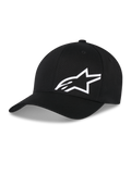 Alpinestars Corp Shift Multi Hat, black baseball cap with white 3D Astars logo, curved brim, structured crown, casual motorsport-inspired headwear