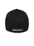 Alpinestars Corp Shift Multi Hat, Black, Rear view featuring white flat embroidered logo at the base, flex back stretch-fit construction, casual motorsport-inspired headwear
