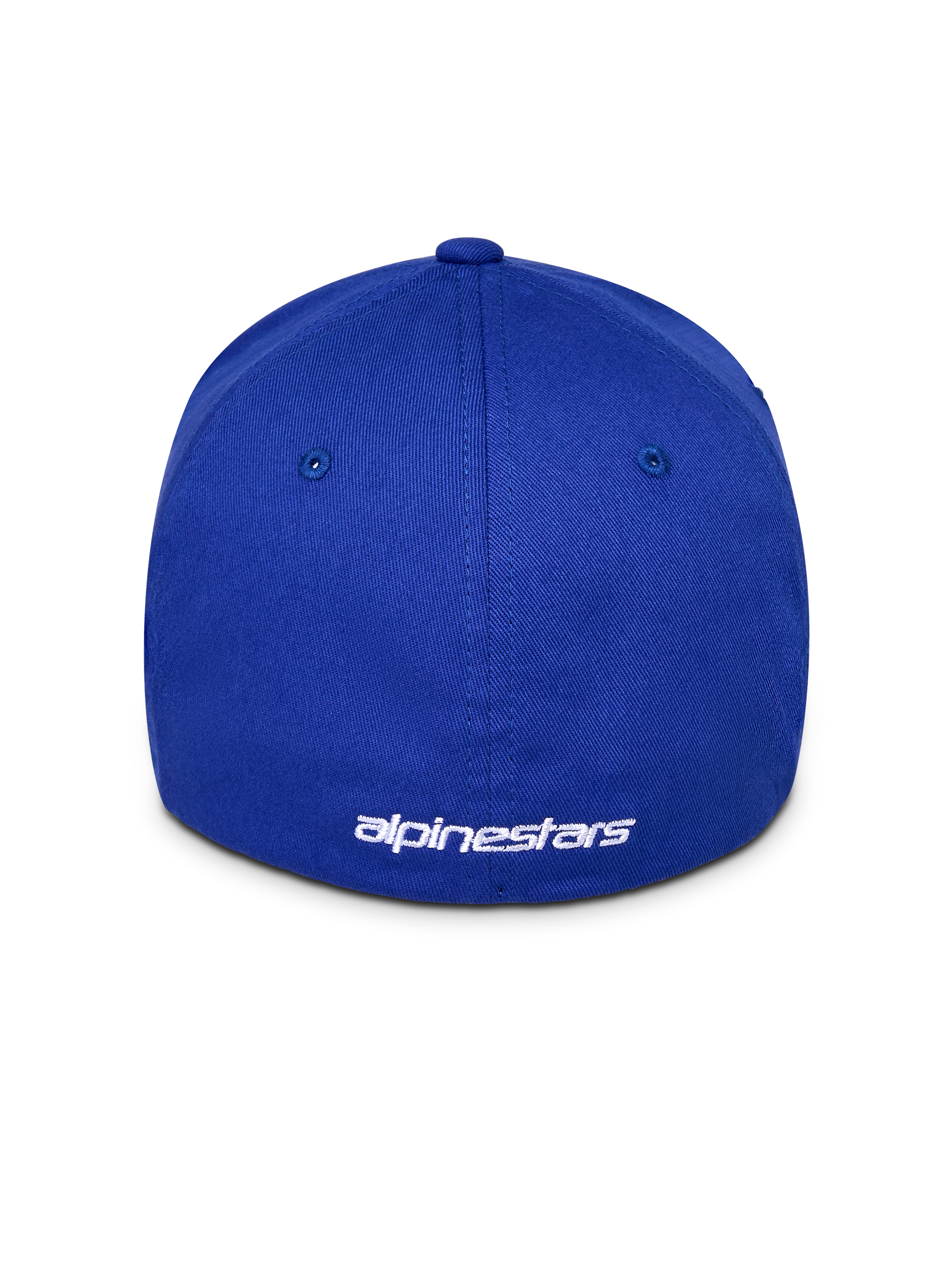 Alpinestars Corp Shift Multi Hat, Blue Baseball Cap, back view featuring white embroidered logo, flex back design, structured crown in stretch twill fabric