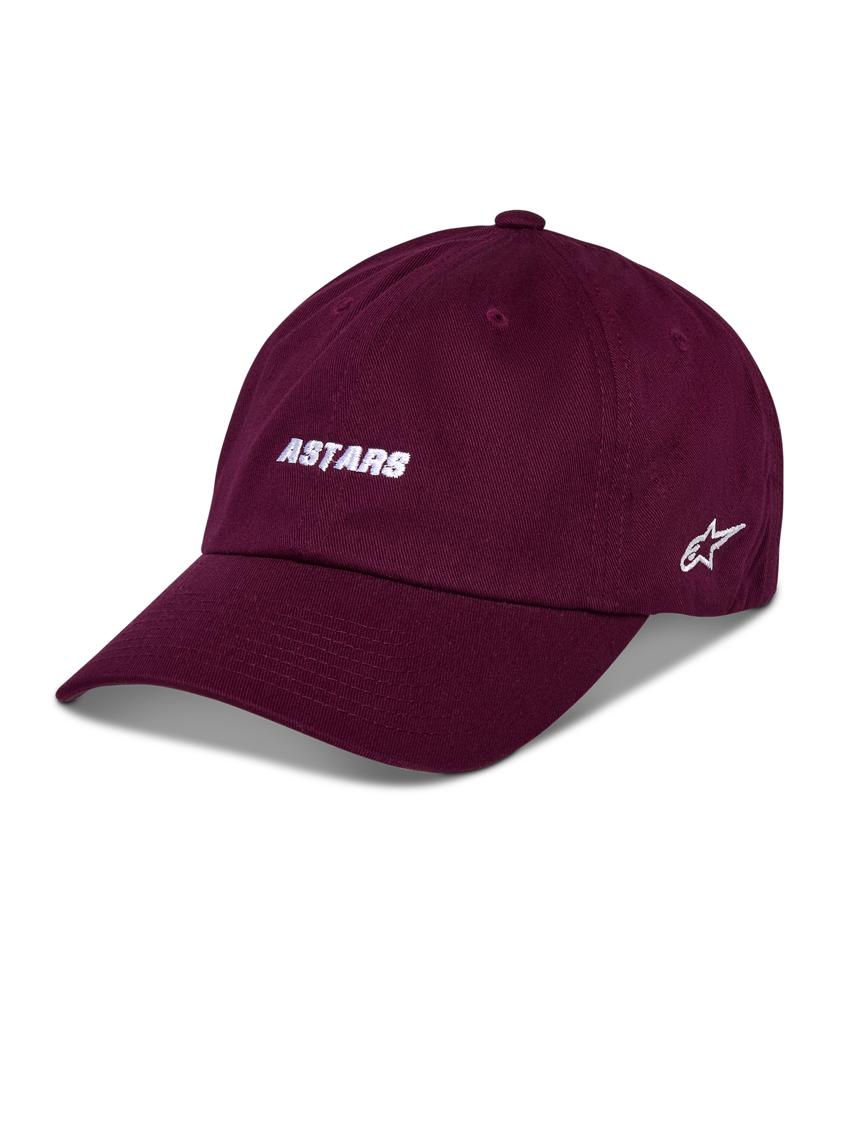 Alpinestars Deduce Strapback Hat, Baseball Cap, Burgundy, white embroidered ASTARS text on front, star logo on side, curved bill, casual motorsport streetwear