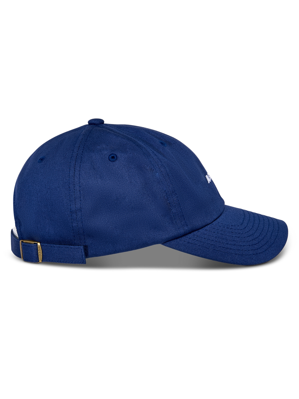 Alpinestars Deduce Strapback Hat, Blue, side profile view, curved bill, adjustable strapback closure with brass buckle, cotton twill construction, casual headwear with white embroidered branding