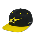 Alpinestars Thickness Snapback Hat, Black and Hi-Vis Yellow Snapback Cap, Structured Crown with 3D Embroidered Astars Logo, Flat Yellow Brim, Yellow Eyelets, Casual Motorsport Headwear